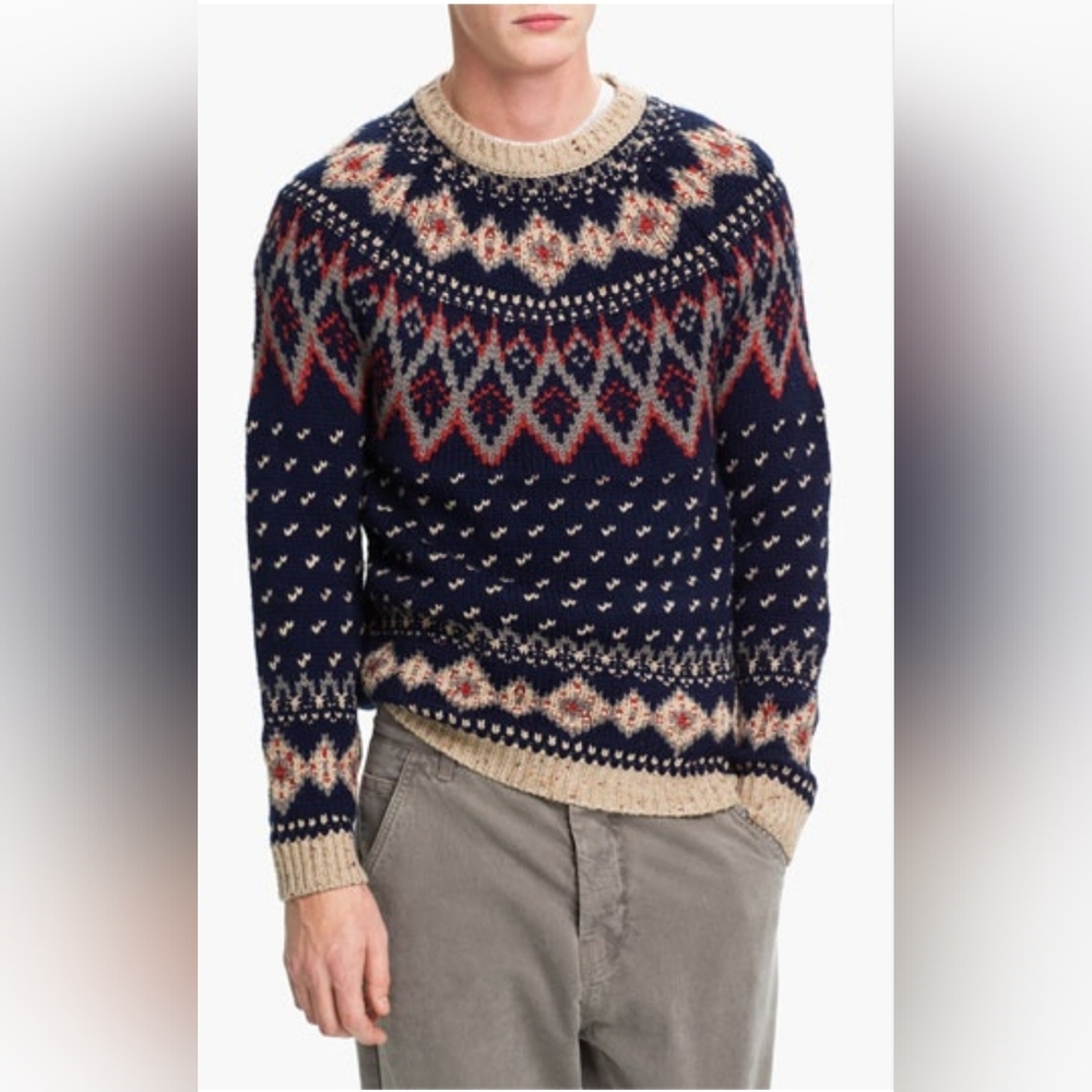 Topman Men's Zig Zag Pattern Sweater XL Crew Neck Classic Ribbed Neck, Hem&Cuffs